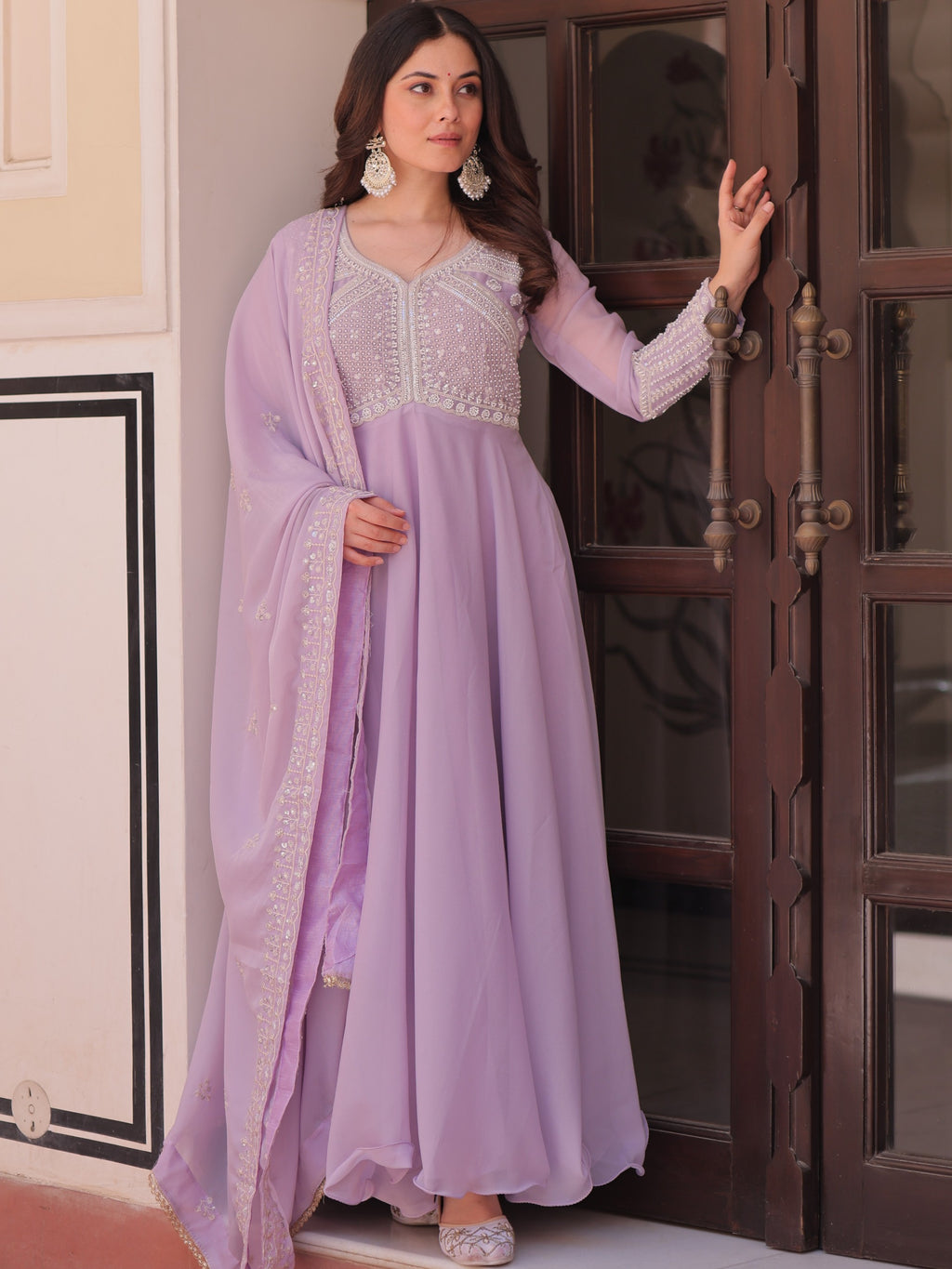 Georgette Beads Emboidered Gown With Dupatta