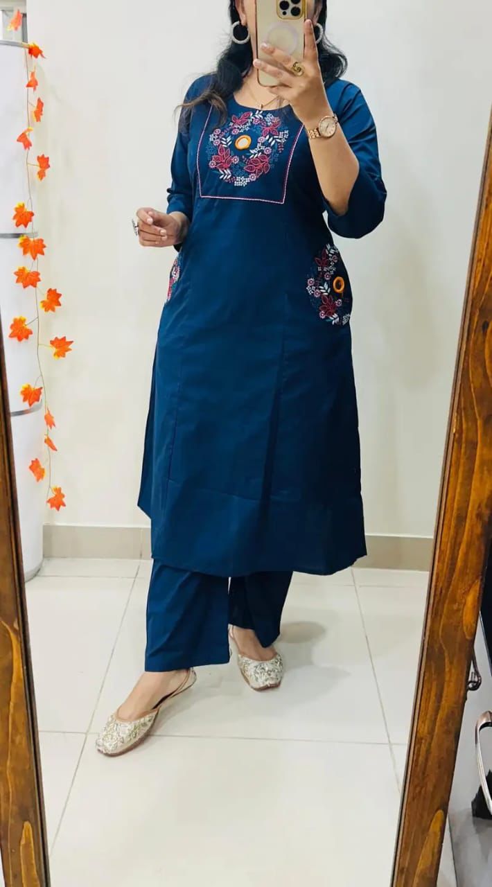 😍NEW LAUNCH😍Stylish embroidery work Ethnic Kurti Palazzo Set