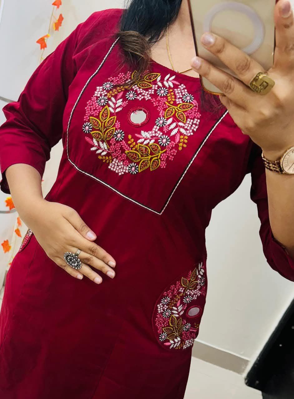 😍NEW LAUNCH😍Stylish embroidery work Ethnic Kurti Palazzo Set