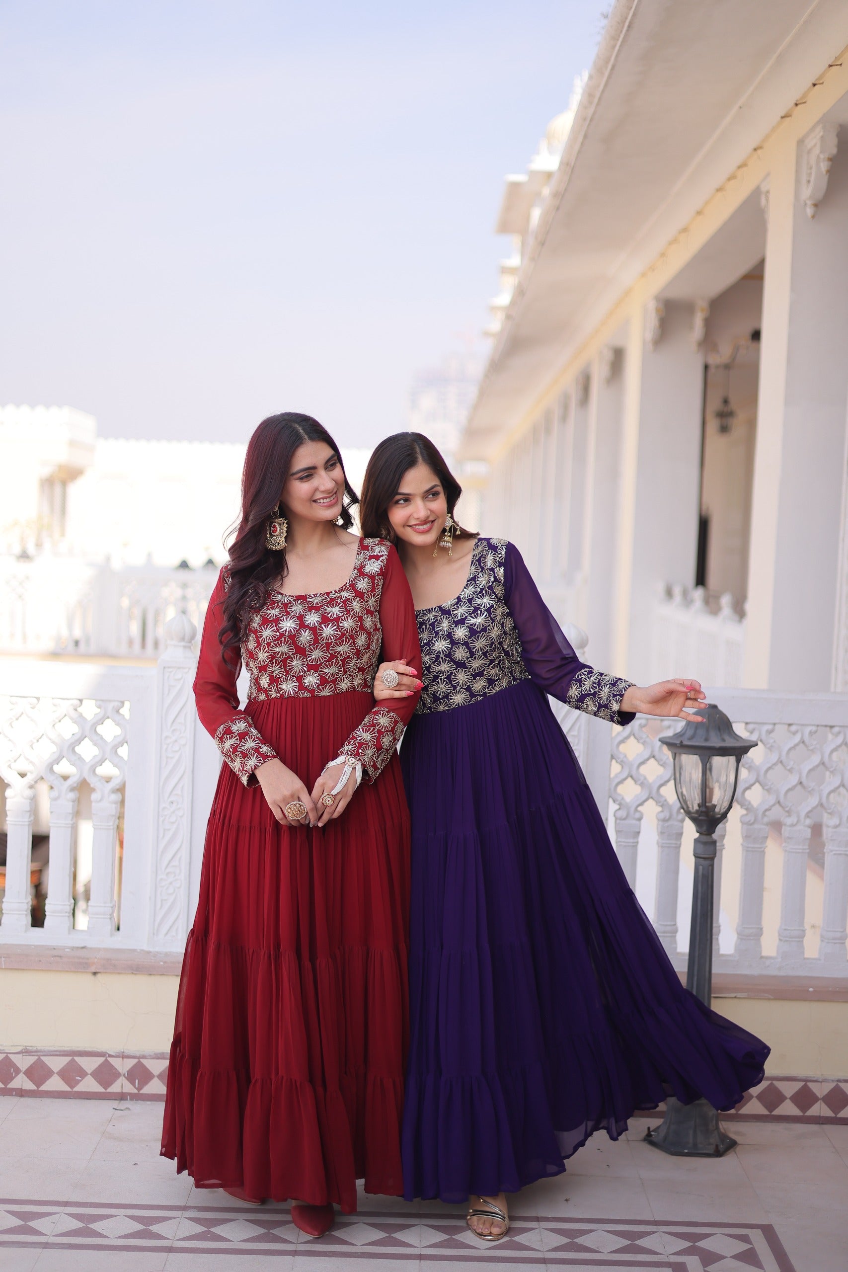 Faux Blooming Georgette Embroidered Gown
