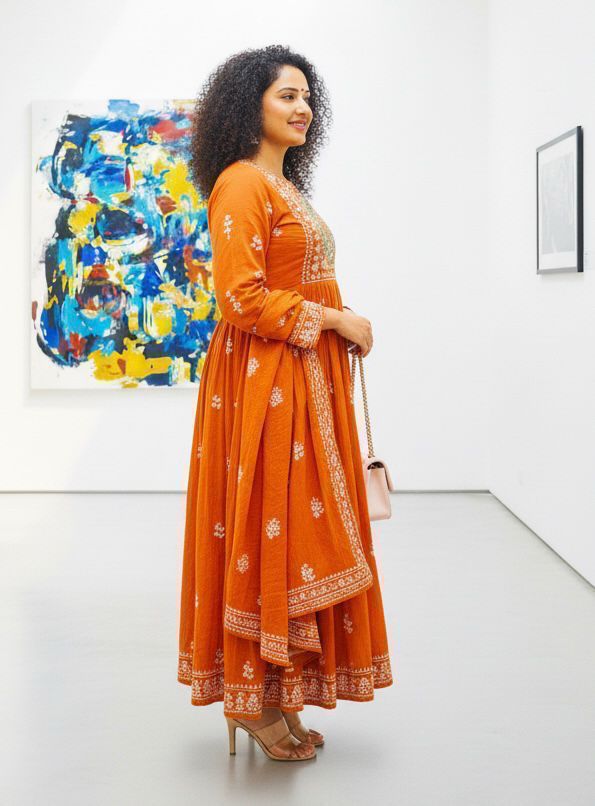 New  Launching Voluminous Beutiful  Cotton Rust color kurti Suit Set