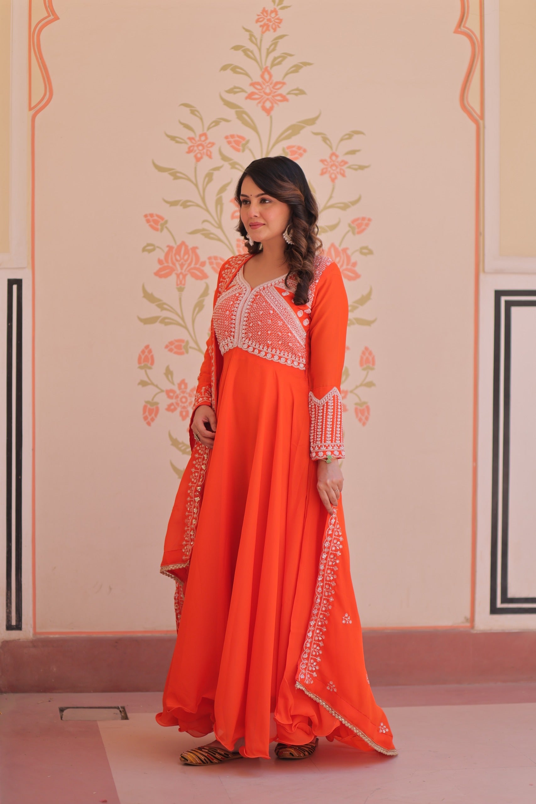 Georgette Beads Emboidered Gown With Dupatta